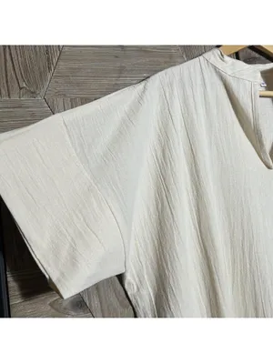 B'Gauze Women's Size 2 (L/XL) Natural Beige Cotton Gauze V-Neck Maxi Dress NWT thumbnail 4