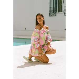 Sabo Skirt NWT Blair Puff Dress Sizs‎ XS Floral Off Shoulder Colorful Coastal Vacation thumbnail 9