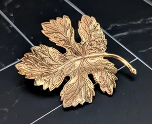Vintage Brooch Large Fancy Statement Gold Tone Leaf - Fall / Autumn - 2" x 1.5" thumbnail 1