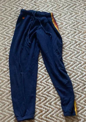 Navy Aviator Nation Sweatpants with Red and Yellow Stripe thumbnail 1