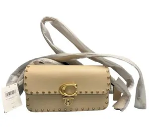 Coach Ivory Glove Tan Leather w/ Crystal Rivets Studio Baguette Shoulder Bag New thumbnail 5
