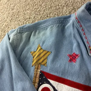 Ohio Bicentennial Denim Shirt Women L Blue Patchwork Americana Vintage Retro‎ thumbnail 3