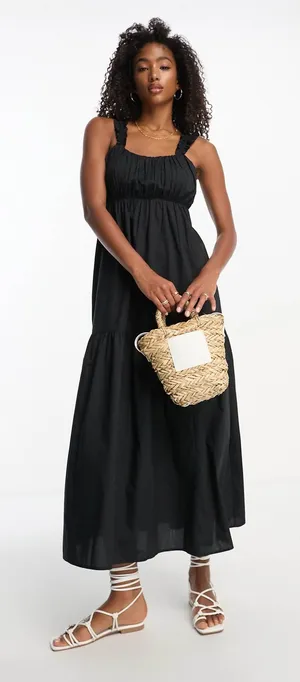 Abercrombie & Fitch Tiered Ruched Babydoll Maxi Dress Size Large thumbnail 1
