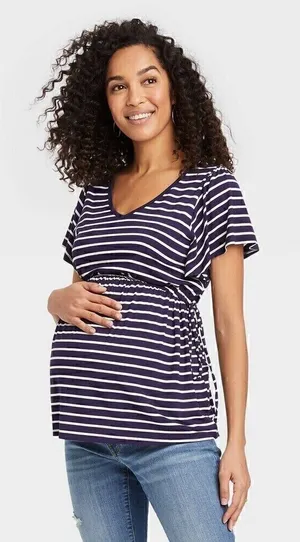 ISABEL MATERNITY Women's Flutter Short Sleeve Tie-Waist Maternity Top, XS thumbnail 1