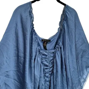 NEW Grass Collection Blue Renaissance Milk Maid Ethereal Fairy Flowy‎ Blouse L thumbnail 3