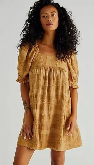Free People Bask‎ In The Sun Tunic Dress Endless Summer Puff Sleeve Babydoll Xs thumbnail 1