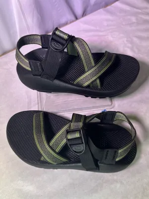 Chacos Black Sandal with Olive and Tan Striped Webbing thumbnail 3