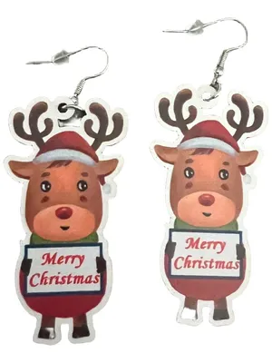 Handmade Christmas Holiday Reindeer Dangle Wood Earrings NWT thumbnail 2
