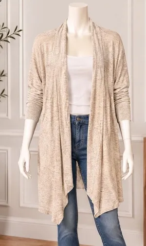 Cynthia Rowley Beige Open Front Knit Cardigan Long Sleeve Layering XS thumbnail 1