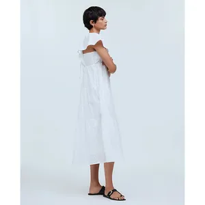 Madewell Tie Back Flutter Sleeve Tiered Midi Dress White Cottagecore US 00 NWT thumbnail 4
