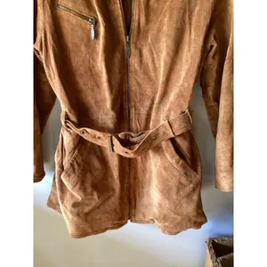 M.I.C Vintage Brown Suede Leather Safari Style Belted Zip Up Jacket M/L thumbnail 2