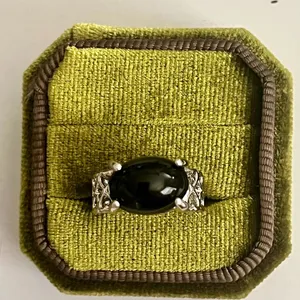 Black Onyx Titanium Steel Silver Faux Gemstone Size 7 Ring thumbnail 1