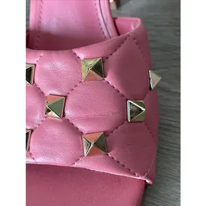 Marc Fisher Size 8M Salmon Pink Studded Slide Heels‎ Square Toe Mule Sandals thumbnail 6