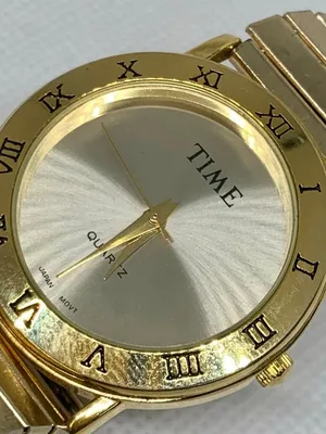 Time women’s watch gold tone 33mm quartz analog stretch band size 6.5” running thumbnail 2