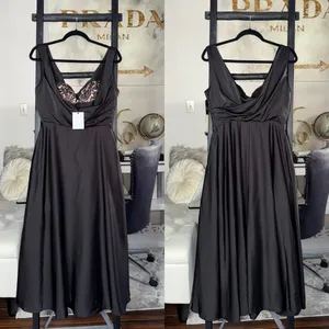 Sau Lee Black Satin Lace Bodice Drape Midi Dress Womens Size US 8 New NWT thumbnail 2