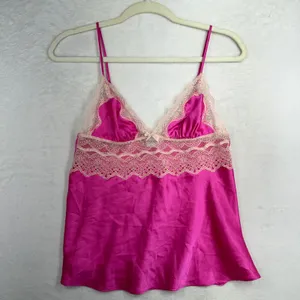 Victorias Secret M Babydoll Camisole Pink Lace Trim Satin Bow Y2K Coquette Silky thumbnail 2
