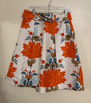 Talbots Bare Silk Floral A-Line Skirt Orange Blue Size 4 Belted thumbnail 1