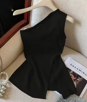 Amazon one shoulder top with slit Black Size 4 thumbnail 1