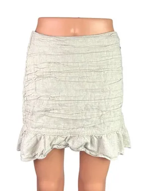 Abercrombie & Fitch Beige Linen Crinkle Ruched Ruffle Pencil Mini Skirt Size M thumbnail 1