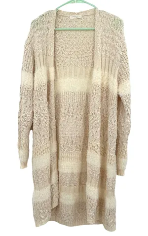 Lovestitch Size Small Cardigan Cream Open Front Duster Long Sleeve‎ Chunky Knit thumbnail 1