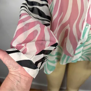 Zara Chiffon Tropical Blouse Sz XL Long Sleeves Shirt Top thumbnail 2