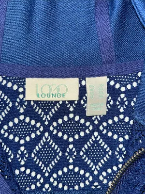 LOGO Lounge Lori Goldstein 2X Blue - Eyelet Lace Zip Front Knit Jacket w/ Hood thumbnail 9