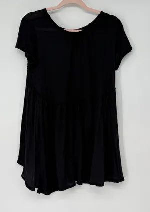 We The Free Free People Black Pima‎ Cotton Modal High Low Peplum Top Size M thumbnail 1