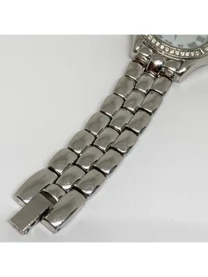 Peugeot women’s silver tone watch 31mm mop dial rhinestones quartz 7” running thumbnail 4