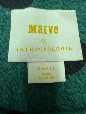 Maeve by Anthropologie Green and Black Polka Dot Blouse 3/4 Sleeves Size Small thumbnail 4
