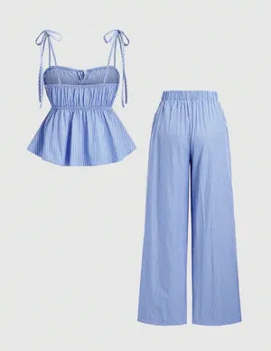 SheIn Blue and white striped babydoll 2 piece set thumbnail 3