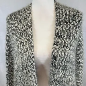 Lumiere black and white pocketed fuzzy eyelash knit cardigan sweater size large thumbnail 8