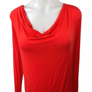 Ganni Red Cowl Neck Long Sleeve Stretch Pull On Mini Bodycon Sweater Dress XS thumbnail 3