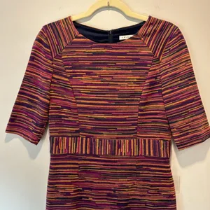 Trina Turk Striped Jersey 3/4 Sleeve Knee Length Fitted Sheat Dress Maroon Brown thumbnail 3