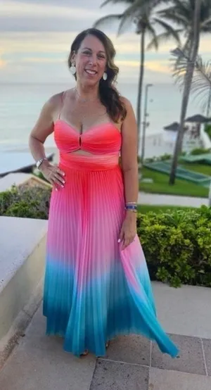 AMUR Blue Ombre Pleated A-Line Sweetheart Emmett Sunset Gown Dress Size 6 thumbnail 1