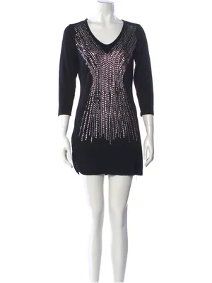 Alberto Makali Navy blue mini dress mirror sequin decal long sleeve ruched large thumbnail 8