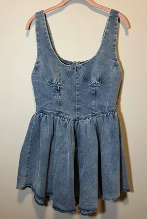 12th Tribe Denim Corset Mini Dress Blue Medium Wash XL NWT Country Western thumbnail 1