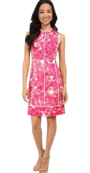 Calvin Klein Watercolor Floral Print Sheath Dress In Coral Multi thumbnail 1