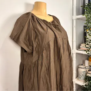 Coline Brown Maxi Dress Sz M Kaftan Loose Short Sleeves Coverup thumbnail 4
