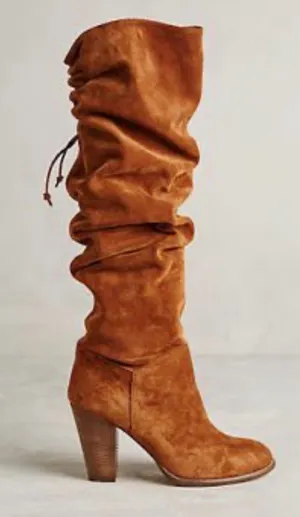 Anthropologie Miss Albright Fulton Knee High Boots Size 7.5 Brown Suede Pull On thumbnail 1