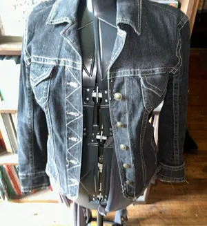 AMI distressed S cropped classic minimalist denim jacket thumbnail 1