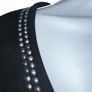 NANETTE LEPORE Black‎ Silver-tone Studded Scoop Neck Ribbed Knit L/S Top NWOT S thumbnail 4