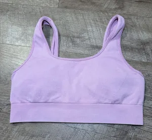 Ribbed‎ Seamless Padded Sports Bra Lilac Purple Large XL thumbnail 1