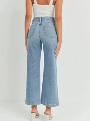 Just Black Light Blue High-Rise Wide-Leg Crop Jeans with Front Patch Pockets thumbnail 4