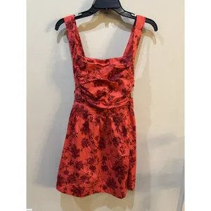 Free People Meet Me In Maui Red Printed Dress Size Medium Pinafore Bow thumbnail 4