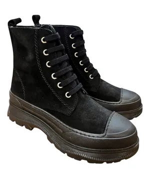 HEE Black Suede Lace-Up Combat Boots Leather Lug Sole Made in Spain NIB EU 37 thumbnail 1