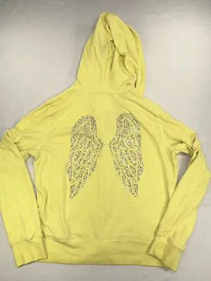 VTG Victoria's Secret Supermodel Essentials Bling Angel Wings Sweat Set Yellow L thumbnail 5