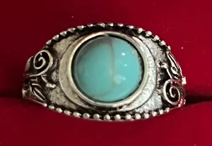 Boho/Vintage Design Stainless Steel Silver Faux Turquoise Ring Size 7 NWT thumbnail 1