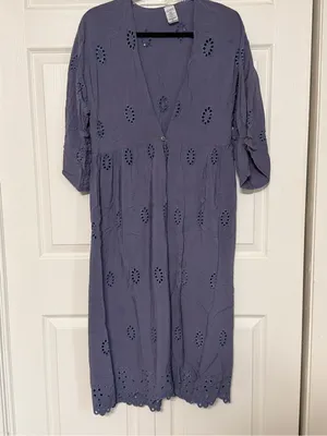 Blue/Gray eyelet cover up midi dress with tie back detail; size small/medium thumbnail 2