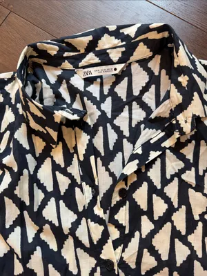 Zara Long Print Collar Dress in Black/Off White Size XL - C30-110 thumbnail 4
