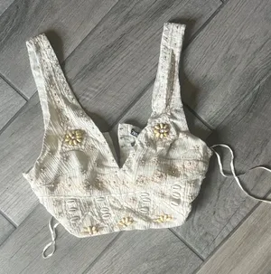 Zara Cream Sleeveless Embellished Bustier Top thumbnail 1